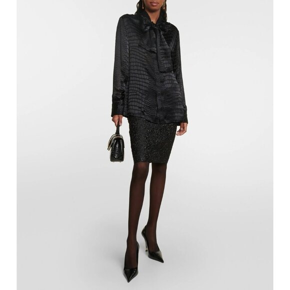 Versace Greca Goddess Croc-Embossed Top Handle Mini Bag in Black Calfskin - Picture 6 of 13